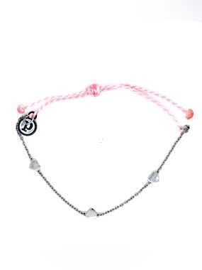 Pura Vida Pink Cord Silver Heart Bracelet